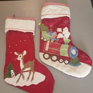 2x PBK Christmas Stockings Train Reindeer POTTERY BARN RUDOLPH